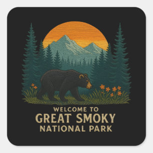 Pegatina Cuadrada Bienvenidos al parque Embroidery Great Smoky Mount
