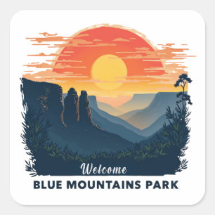 Pegatina Cuadrada Bienvenidos al Parque Nacional Australiano Blue Mo