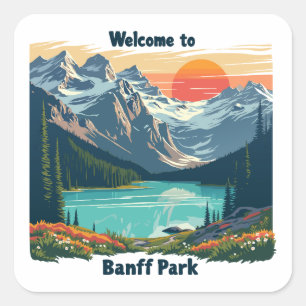 Pegatina Cuadrada Bienvenidos al Parque Nacional Canadiense Banff