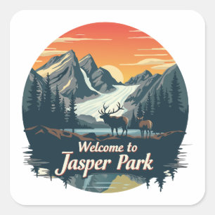 Pegatina Cuadrada Bienvenidos al Parque Nacional Canadiense Jasper