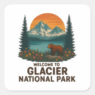 Pegatina Cuadrada Bienvenidos al Parque Nacional del Glaciar Embroid