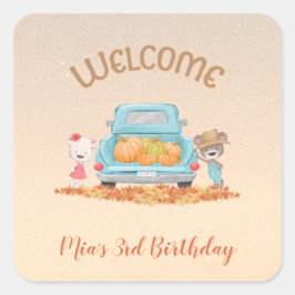 Pegatina Cuadrada BIENVENIDOS Otoño Tema Bears Truck Pumpkins Saltos