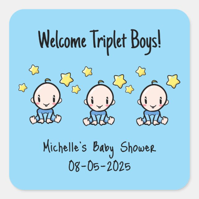 Pegatina Cuadrada ¡Bienvenidos Triplet Boys!, Personalizados Triplet (Anverso)