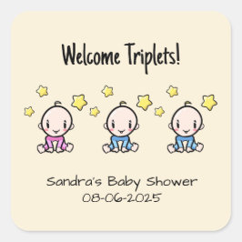 Pegatina Cuadrada ¡Bienvenidos Triplets!, Personalizados lindos bebé