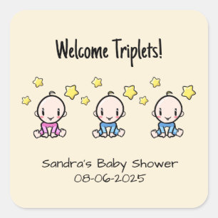Pegatina Cuadrada ¡Bienvenidos Triplets!, Personalizados lindos bebé