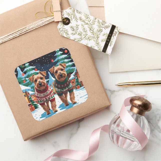 Pegatina Cuadrada Biewer Terrier Dogs Christmas Snow Holiday (Regalar)