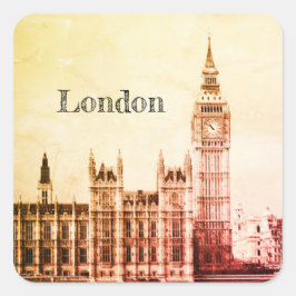 Pegatina Cuadrada Big Ben Clock & London, Westminster / vintage Rein