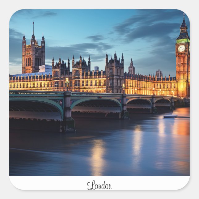 Pegatina Cuadrada Big Ben, Londres. (Anverso)