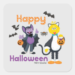 Pegatina Cuadrada Big Bird y el Conde Feliz Halloween