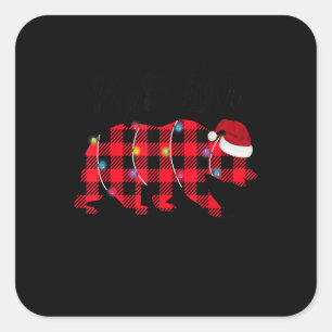 Pegatina Cuadrada Big Brother Bear Buffalo Red Plaid Lights Christma