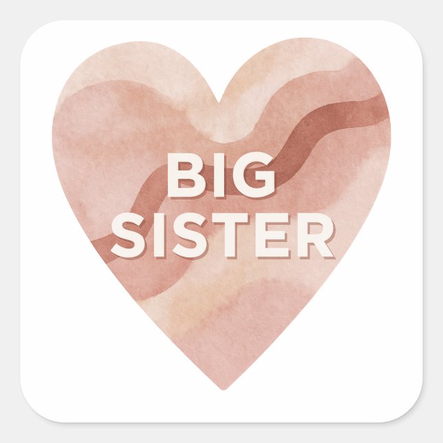 Pegatina Cuadrada Big Sister Abstract Heart Sticker – Sibling Gift (Anverso)
