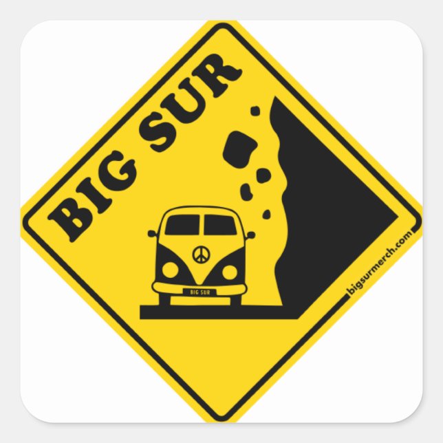 Pegatina Cuadrada Big Sur Yellow Bus (Anverso)