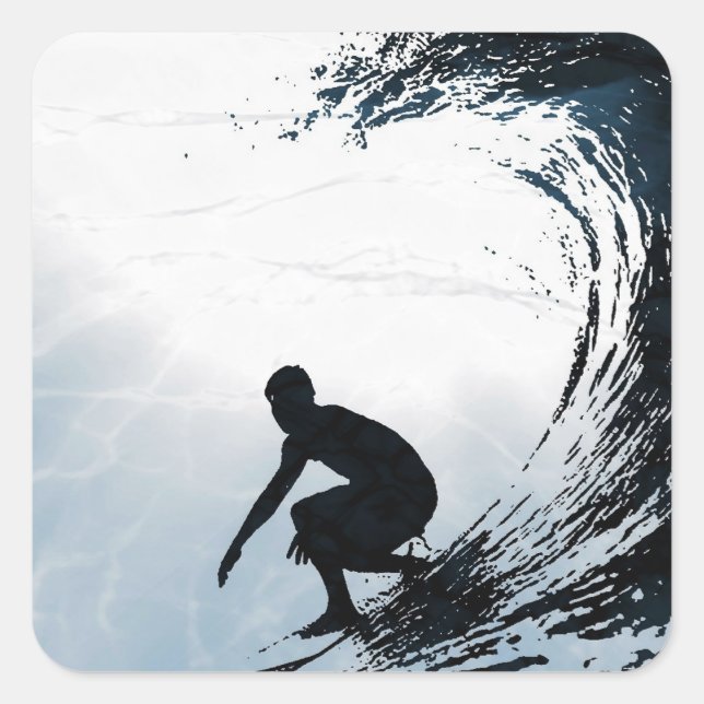 Pegatina Cuadrada Big Wave Surfer (Anverso)