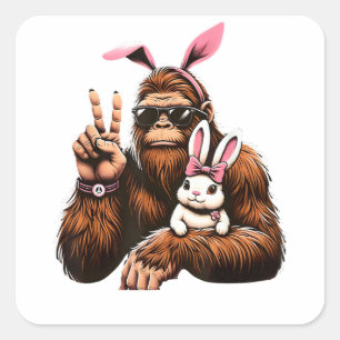 Pegatina Cuadrada Bigfoot Bunny divertido día de Pascua Sasquatch