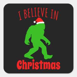 Pegatina Cuadrada Bigfoot Divertido Creo En La Navidad   