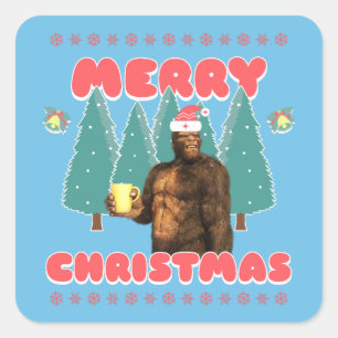 Pegatina Cuadrada Bigfoot Divertido - Feliz Navidad
