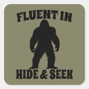 Pegatina Cuadrada Bigfoot Divertido - Fluido en Escondite
