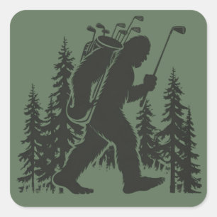 Pegatina Cuadrada Bigfoot Golfista Árbol Divertido Sasquatch Golf Go