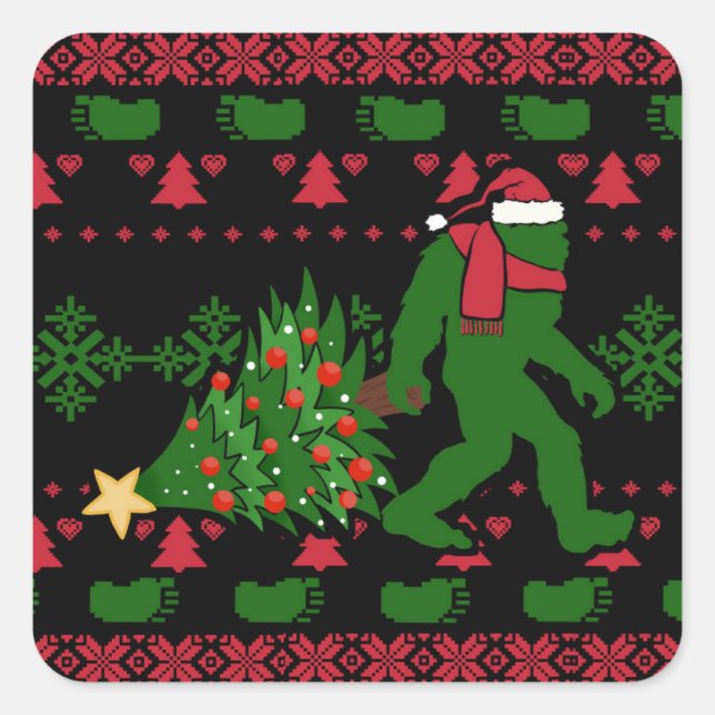 Pegatina Cuadrada Bigfoot on knit background (Anverso)