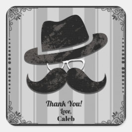 Pegatina Cuadrada Bigote de Hipster Sombrero Gafas CUALQUIER Fiesta 