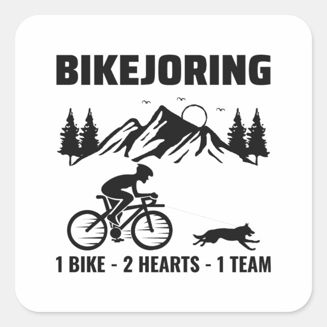 Pegatina Cuadrada Bikejoring DogScooting Dog Sport Bicicleta Bicicle (Anverso)