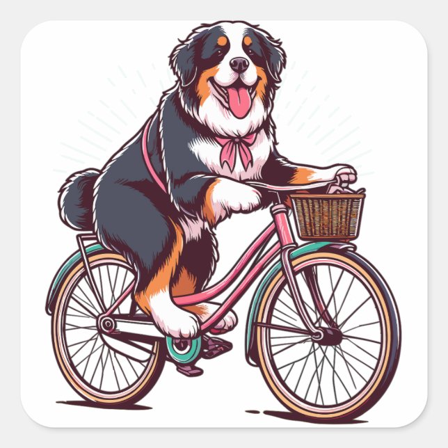 Pegatina Cuadrada Biker de perro de Bernese, aventura de ciclismo de (Anverso)