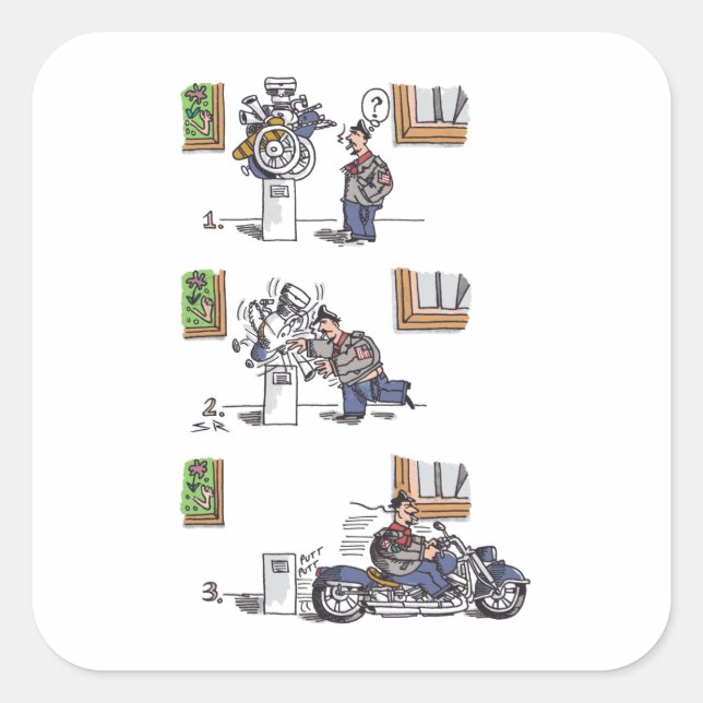 Pegatina Cuadrada Biker en el Museo grandes pegatinas cuadrados (Anverso)