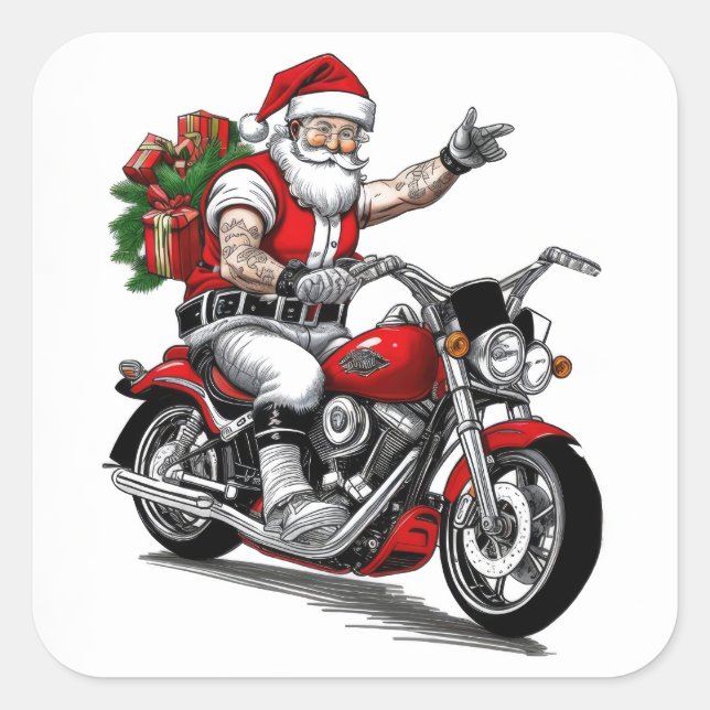 Pegatina Cuadrada Biker Santa Claus (Anverso)