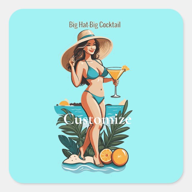 Pegatina Cuadrada Bikini Babe Gran Gorra - Gran Cocktail Thunder_Cov (Anverso)