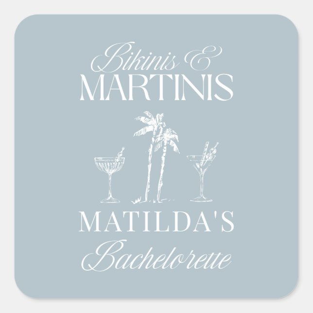 Pegatina Cuadrada Bikinis y martinis Elegante soltera vintage (Anverso)