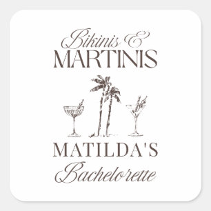 Pegatina Cuadrada Bikinis y martinis Elegante soltera vintage