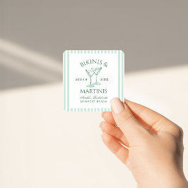 Pegatina Cuadrada Bikinis y Martinis Fin de semana de bachillerato v