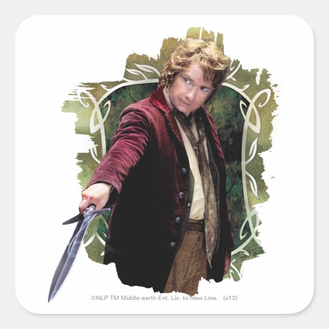 Pegatina Cuadrada BILBO BAGGINS™ con espada (Anverso)