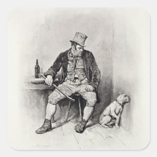 Pegatina Cuadrada Bill Sykes y su perro, de 'Charles Dickens: UN G