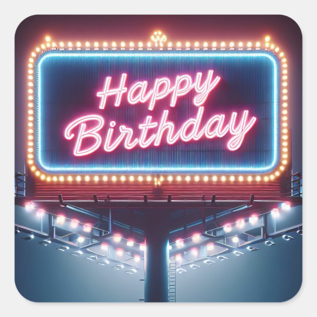 Pegatina Cuadrada Billboard feliz cumpleaños (Anverso)