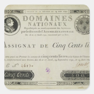 Pegatina Cuadrada Billete de banco de quinientos livres, el 19 de
