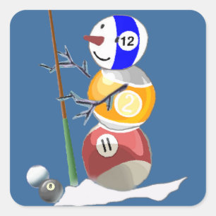 Pegatina Cuadrada Billiard Ball Snowman