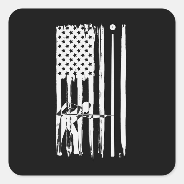 Pegatina Cuadrada Billiards USA Flag Cue Sports Billiard Pool (Anverso)