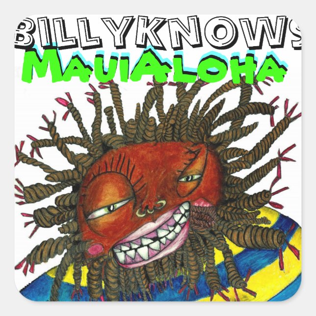 Pegatina Cuadrada BillyKnows Maui Aloha (Anverso)