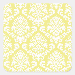 Pegatina Cuadrada BILTMORE DAMASK en BLANCO sobre AMARILLO
