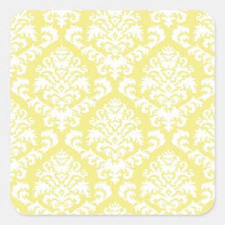 Pegatina Cuadrada BILTMORE DAMASK en BLANCO sobre AMARILLO