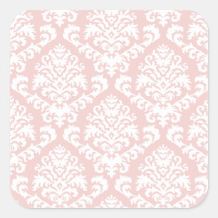 Pegatina Cuadrada BILTMORE DAMASK en BLANCO y RUBOR PINK