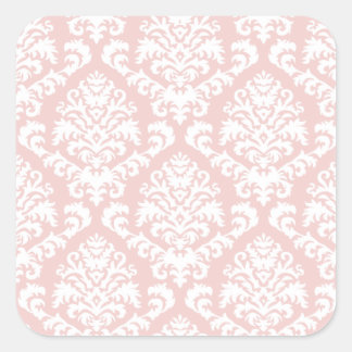 Pegatina Cuadrada BILTMORE DAMASK en BLANCO y RUBOR PINK