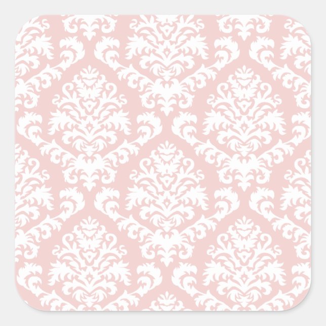 Pegatina Cuadrada BILTMORE DAMASK en BLANCO y RUBOR PINK (Anverso)