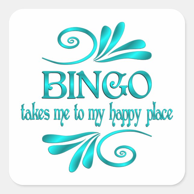 Pegatina Cuadrada Bingo Happy Place (Anverso)