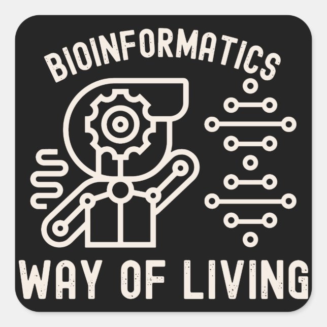 Pegatina Cuadrada Bioinformática, forma de vida (Anverso)