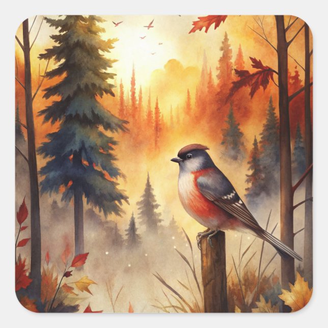Pegatina Cuadrada Bird in Autumn (Anverso)