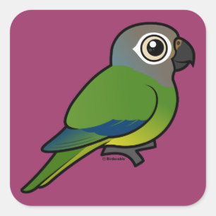 Pegatina Cuadrada Birdorable Oscuro-dirigió Conure
