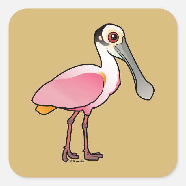 Pegatina Cuadrada Birdorable Roseate Spoonbill (Anverso)