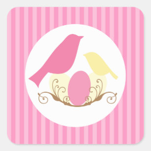 Pegatina Cuadrada Birds Nest Baby Shower